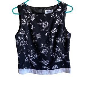 Pendleton Shell Tank Top Womens Size 6 Black and White Floral  Lined Banded